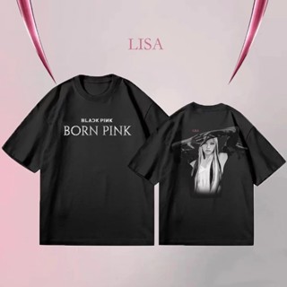 Kpop BLACKPINK BORN PINK同款純棉T恤LISA JISOO JENNIE ROSÉ短袖上衣男女韓版