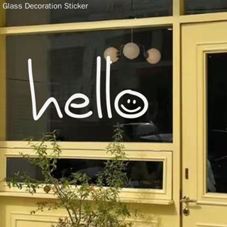 【F.B家居】 ins北歐風卡通hello你好笑臉圖案裝飾牆貼服裝奶茶咖啡店櫥窗玻璃貼紙