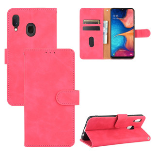 適用三星Samsung A20/A30手機殼保護套膚感牛皮紋翻蓋插卡磁扣商務皮套素面防摔手機殼書本式皮套