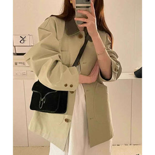 風衣 外套 風衣外套 外套女 韓國chic秋季復古百搭翻領多口袋經典撞色寬鬆休閒長袖風衣外套女