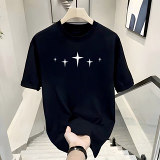 【HOT 本舖】男裝 輕奢純棉短袖T恤男夏季潮流美版字母印花圓領體恤休閒百搭帥上衣J