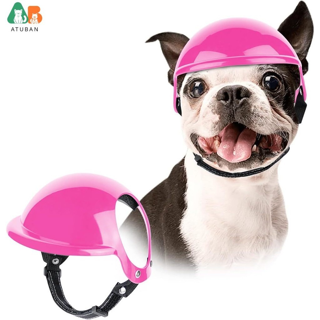 Atuban 小狗頭盔,小型犬寵物帽子,帶耳孔的小狗貓安全帽可調節肩帶頭部保護戶外騎行