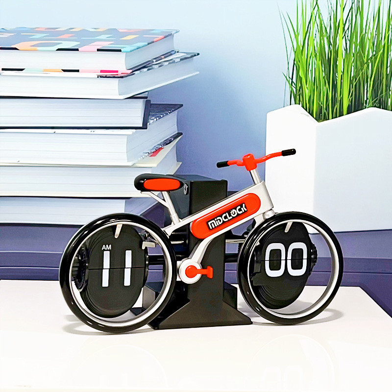 AF創意腳踏車翻頁時鐘家用桌面個性單車造型翻頁鍾時尚裝飾禮品座鐘