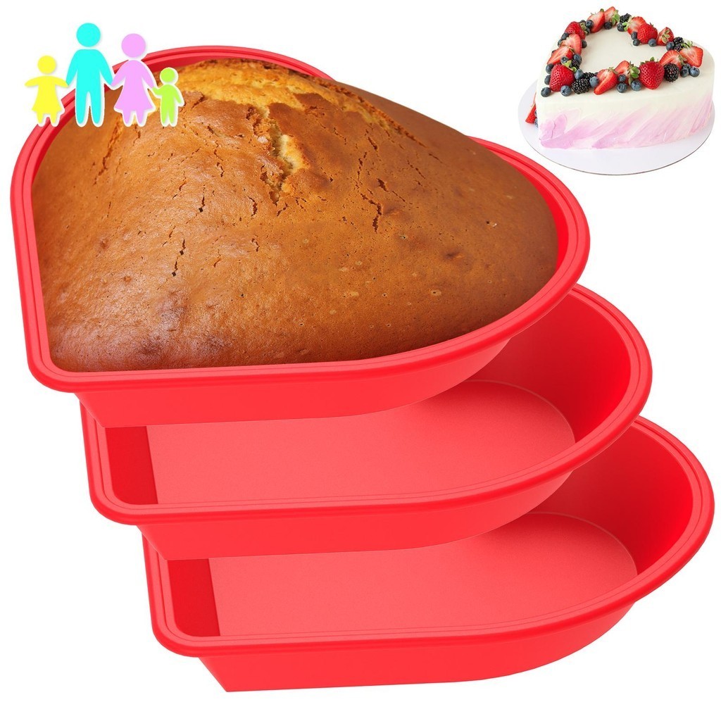 3 件心形蛋糕盤 10 英寸矽膠蛋糕模具 BPA 免費蛋糕烤盤可重複使用的蛋糕烤盤不粘芝士蛋糕模具蛋糕用耐熱蛋糕罐 SH