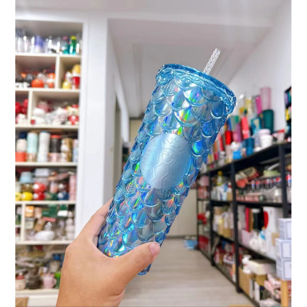星巴克限量款魚鱗杯 STARBUCKS 夢幻立體浮雕吸管杯 閃耀雙層塑膠杯 炫綵女神隨行杯 700毫升 大容量咖啡杯