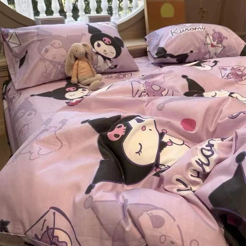 台灣發貨 Ins風甜酷 庫洛米卡通 床上床單四件套 少女心宿舍被套 夏涼被 冷氣被 幼兒園床包 單人三件套