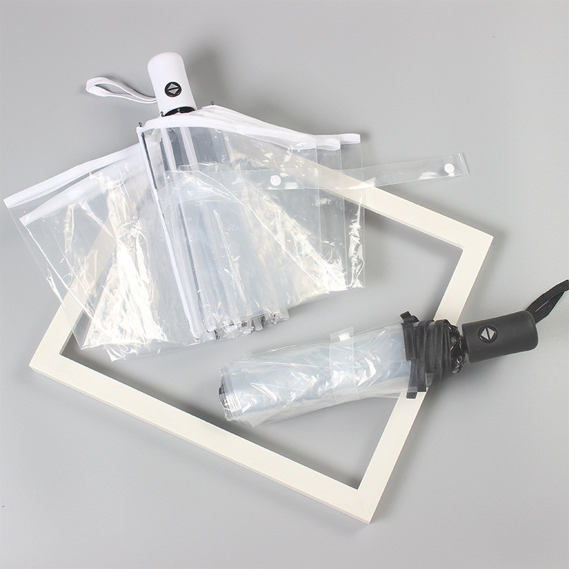 透明雨傘摺疊全自動透明三折傘可印廣告logo的廣告傘工廠供應