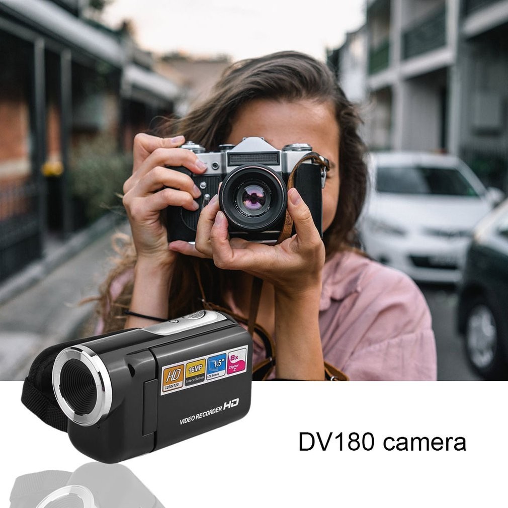 Dv180 攝像機黑色 16MP 迷你攝像機,帶 1.5" TFT 屏幕 8X 數碼變焦