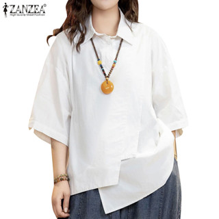 Zanzea 女式韓版襯衫領露肩袖拼布半開襟襯衫