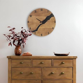 跨境裂紋掛鐘簡約木製高級感時鐘家居裝飾掛牆藝術鐘錶