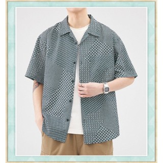 【M-4XL】2024夏季新款高階美式復古3D泡泡肌理古巴領碎花短袖襯衫男 寬鬆大尺碼休閒涼感上衣夏威夷風度假戶外日系