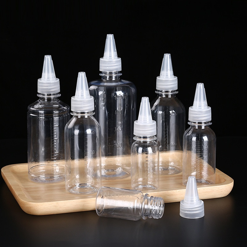 現貨【塑膠瓶】透明帶刻度塑膠瓶 尖嘴瓶 顏料瓶 擠壓瓶 乳液瓶 液體瓶 空瓶