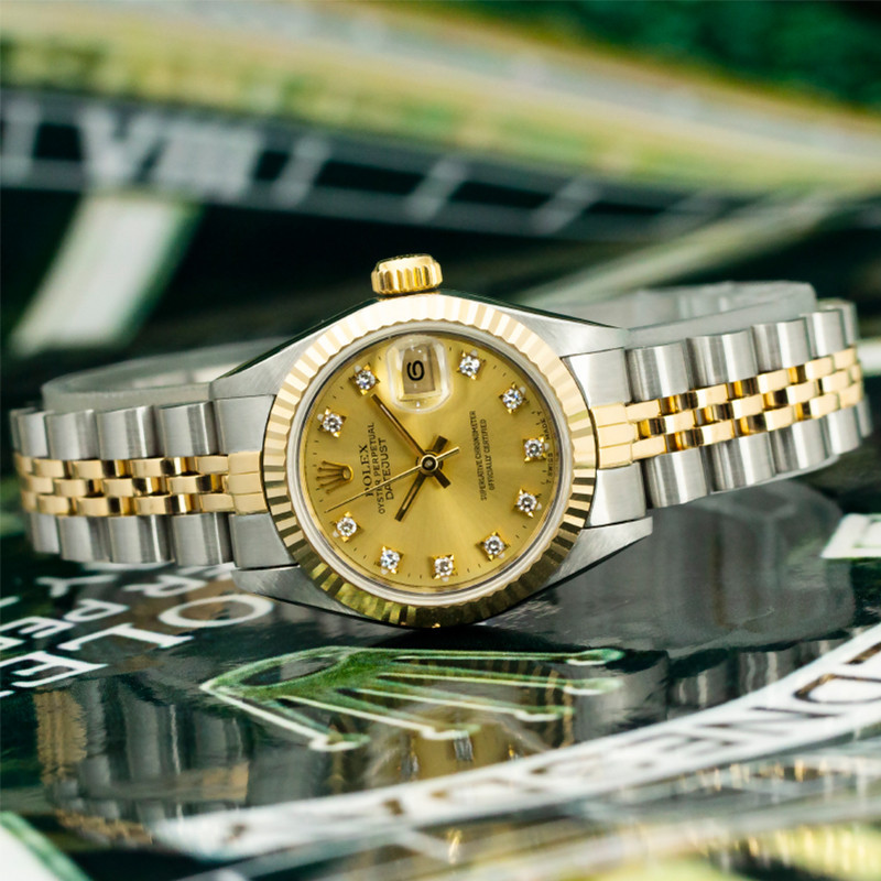 69173機械手錶 女款黃金/不鏽鋼鑲鑽