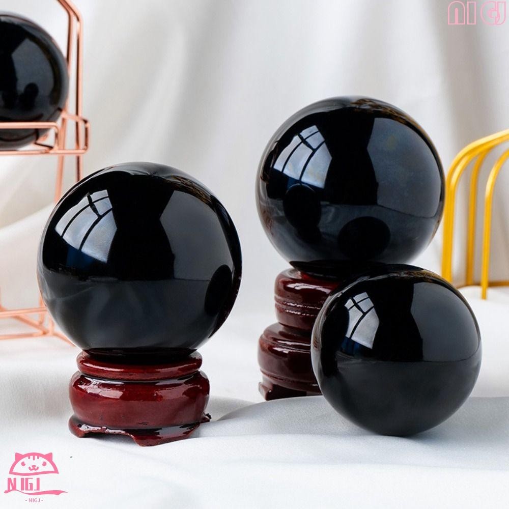 NIGJ黑色黑曜石球,天然大型水晶球,黑曜石水晶裝飾20/30/40/50毫米精緻風水領域贈品