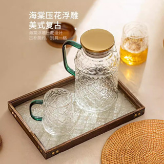 復古海棠花冷水壺高硼硅玻璃高溫家用大容量涼水杯泡茶壺套裝水瓶