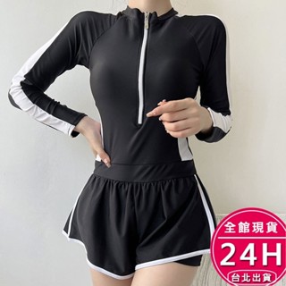 【梨卡】隔日到貨 泳衣 泳裝 比基尼 防曬長袖遊衣 遮肚顯瘦泳裝 學生運動風 氣質溫泉泳裝 CR8659【現貨24H】