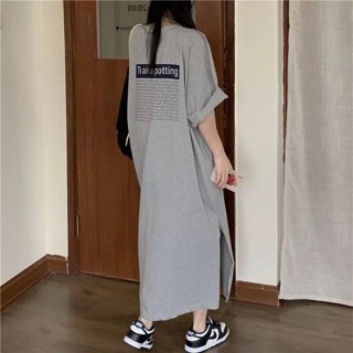 💖臺灣出貨💖中長款t恤裙 大尺碼洋裝 休閒寬鬆女裝 特大碼T恤裙女連衣裙ins夏過膝長裙遮肉寬鬆學生休閒裙子