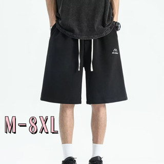 🔥48H出貨 M-8XL 韓版簡約灰色休閒短褲男 大尺碼褲子 寬鬆闊腿五分褲 夏季男生運動短褲 鬆緊腰抽繩 加肥加大