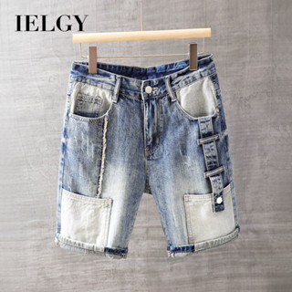 IELGY 夏季新款男士牛仔短褲個性化機車褲