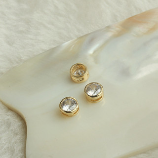 TL-(10pcs)-14k包金保色白色圓形鋯石隔珠diy手工飾品配件金色手鏈穿孔串珠
