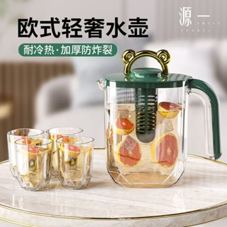 【源一】北歐風2.2L耐高溫冷水壺組 塑膠帶茶隔檸檬水壺 帶把手、大口徑 食品級大容量涼水壺 冷泡茶壺 果汁扎壺 冰箱壺