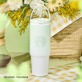 【正品保證】水杯 保溫杯 吸管杯 星巴克杯子2025春日晴空系列薄荷綠漸變便攜車用雙飲口不鏽鋼杯