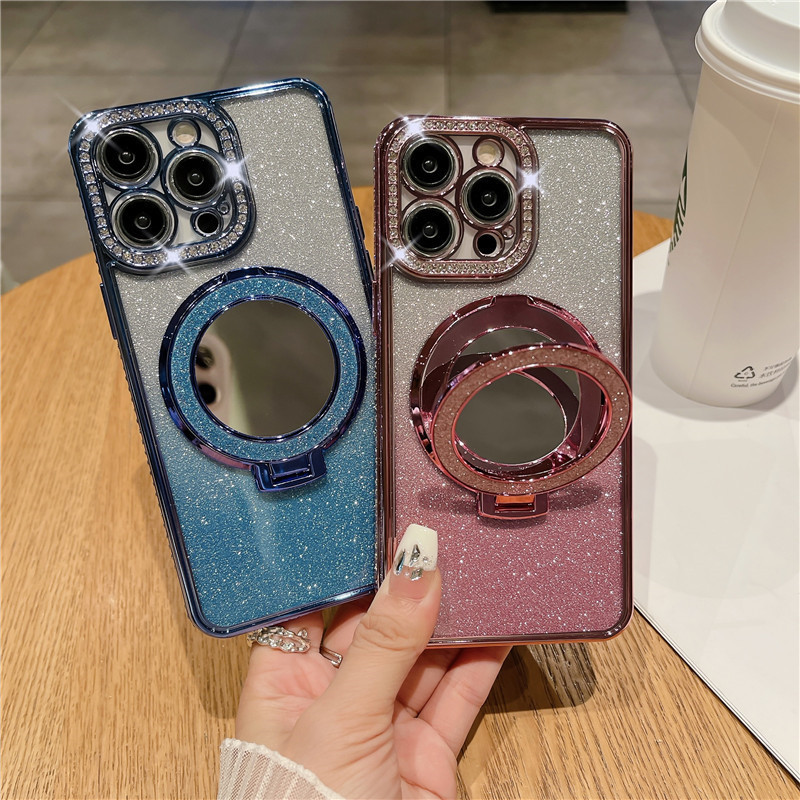 水鑽 閃粉漸變 鏡面 磁吸支架 手機殼 適用於 蘋果 iPhone 11 Pro Max 12