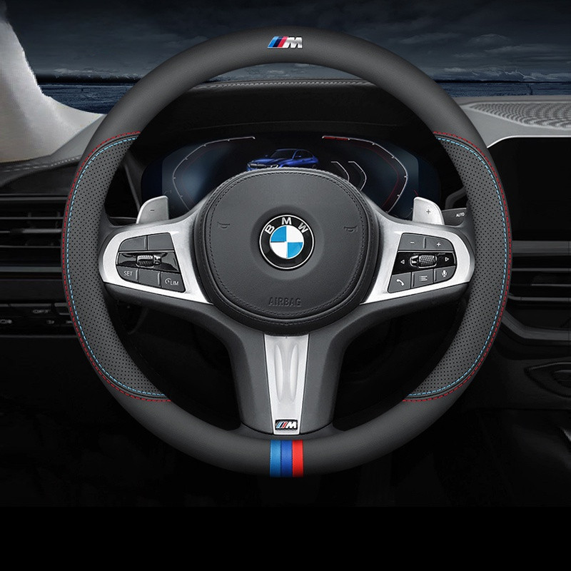 BMW 適用於寶馬 M 超細纖維皮革汽車方向盤套防滑方向盤套 38 厘米透氣汽車方向盤保護套適用於寶馬 F30 E60