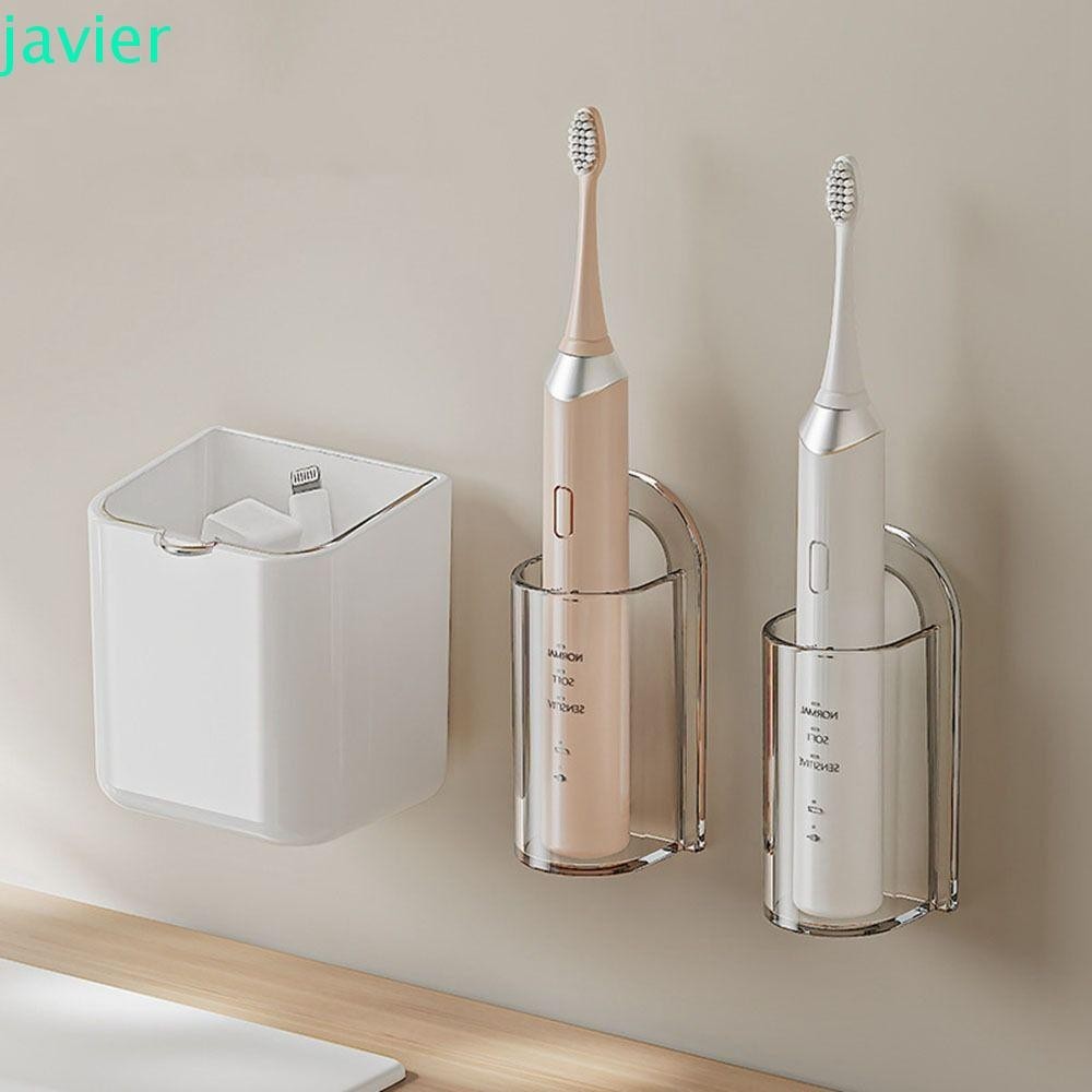 JAVI1ER牙科用具收納架,壁掛式免打孔電動牙刷架,實用透明塑料節省空間牙刷收納盒用於浴室