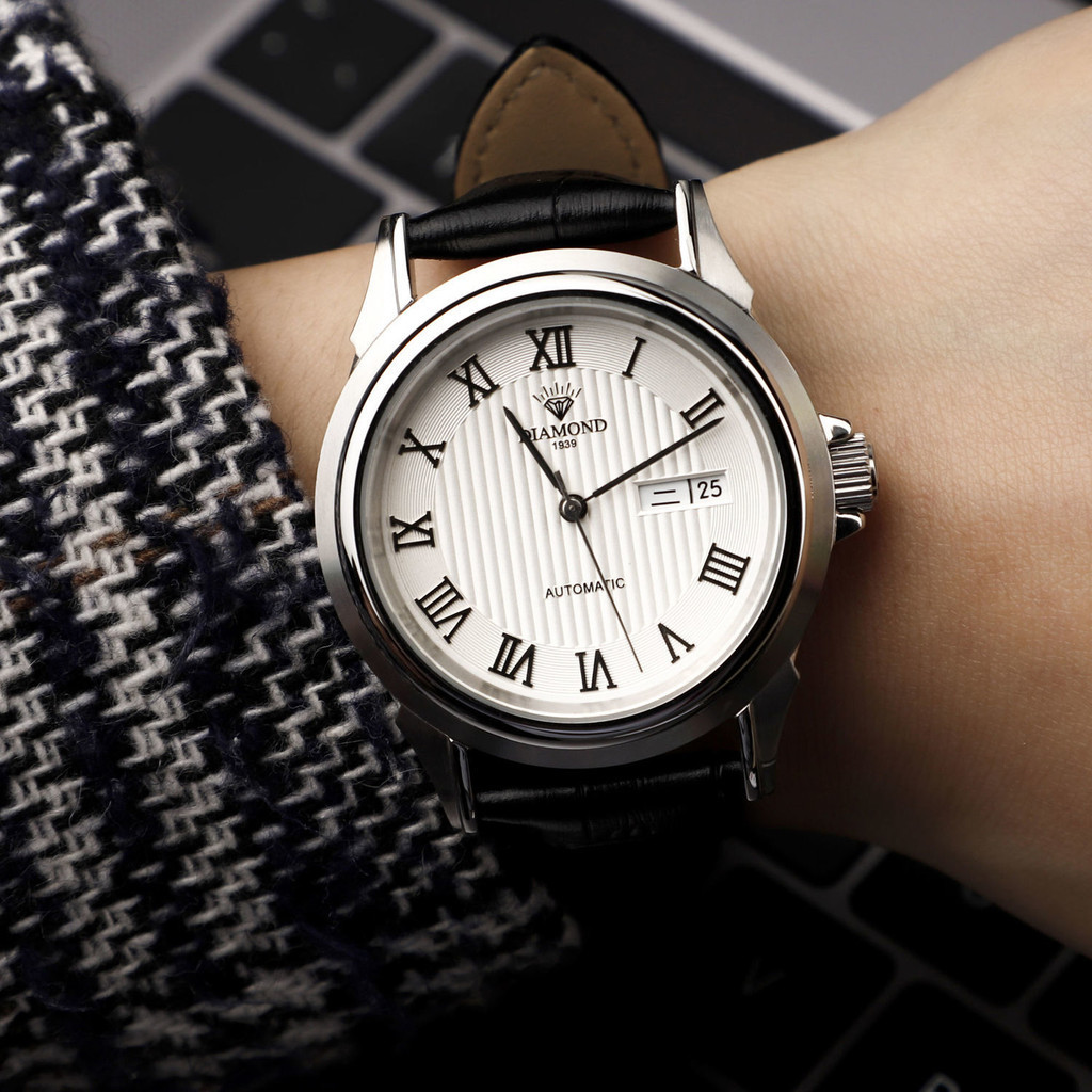 正品上海鑽石牌手錶全自動機械錶時尚商務防水皮帶男士腕錶雙日厤