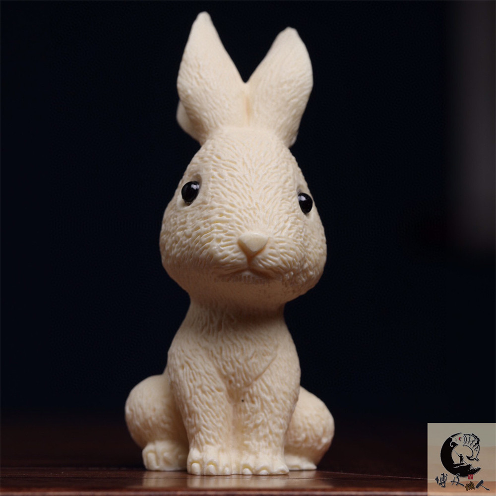 象牙果可愛手把件生肖小白兔玉兔工藝品呆萌兔子家居裝飾品小擺件