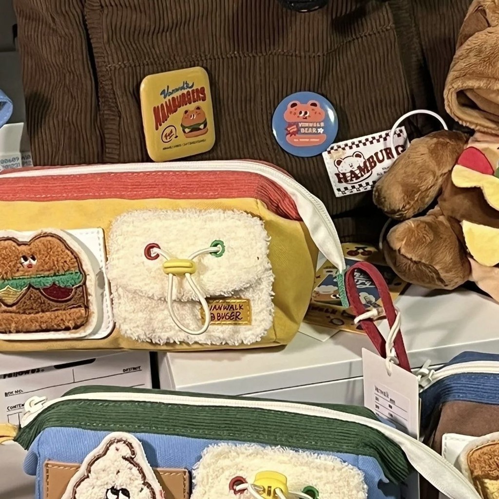 【台灣熱賣】小紅書同款小熊漢堡筆袋 可愛原創拉鏈ins文具袋 學生文具盒鉛筆盒