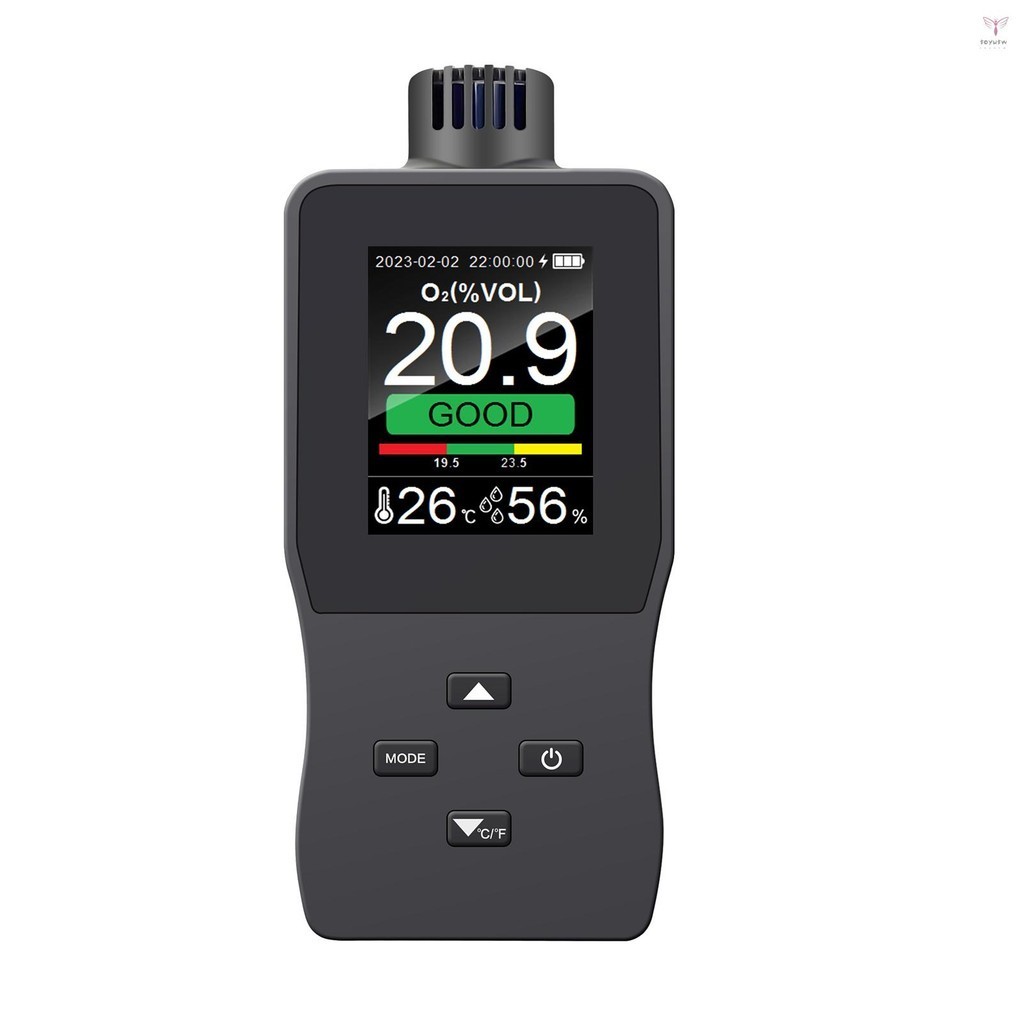 手持式數字氧氣檢測儀空氣氧氣濃度報警值 USB 可充電便攜式 O2 含量測試儀 2.8 英寸 TFT 全彩液晶屏氧氣錶帶