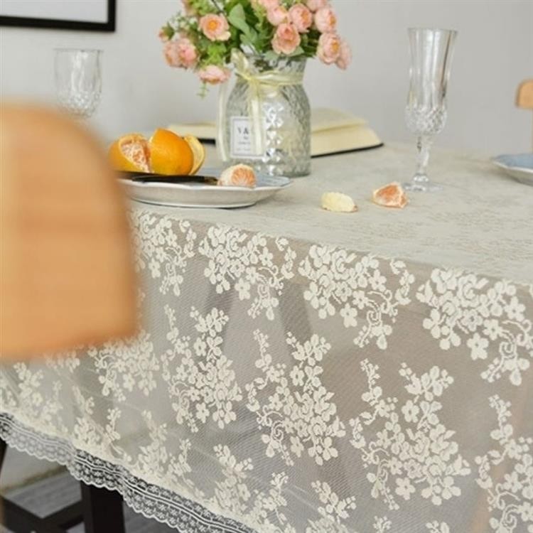 蕾絲桌布歐式小奢華復古茶几長方形家用白色梳妝檯布地攤蓋巾
