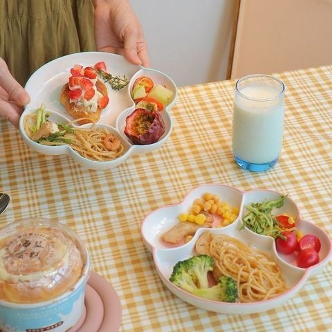 隔三格減肥定量兒童餐具陶瓷分餐盤早餐餐盤貓爪家用減脂盤子分格