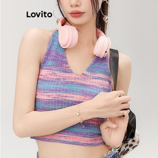 Lovito 女款可愛彩虹條紋抽繩針織上衣 L85AD095