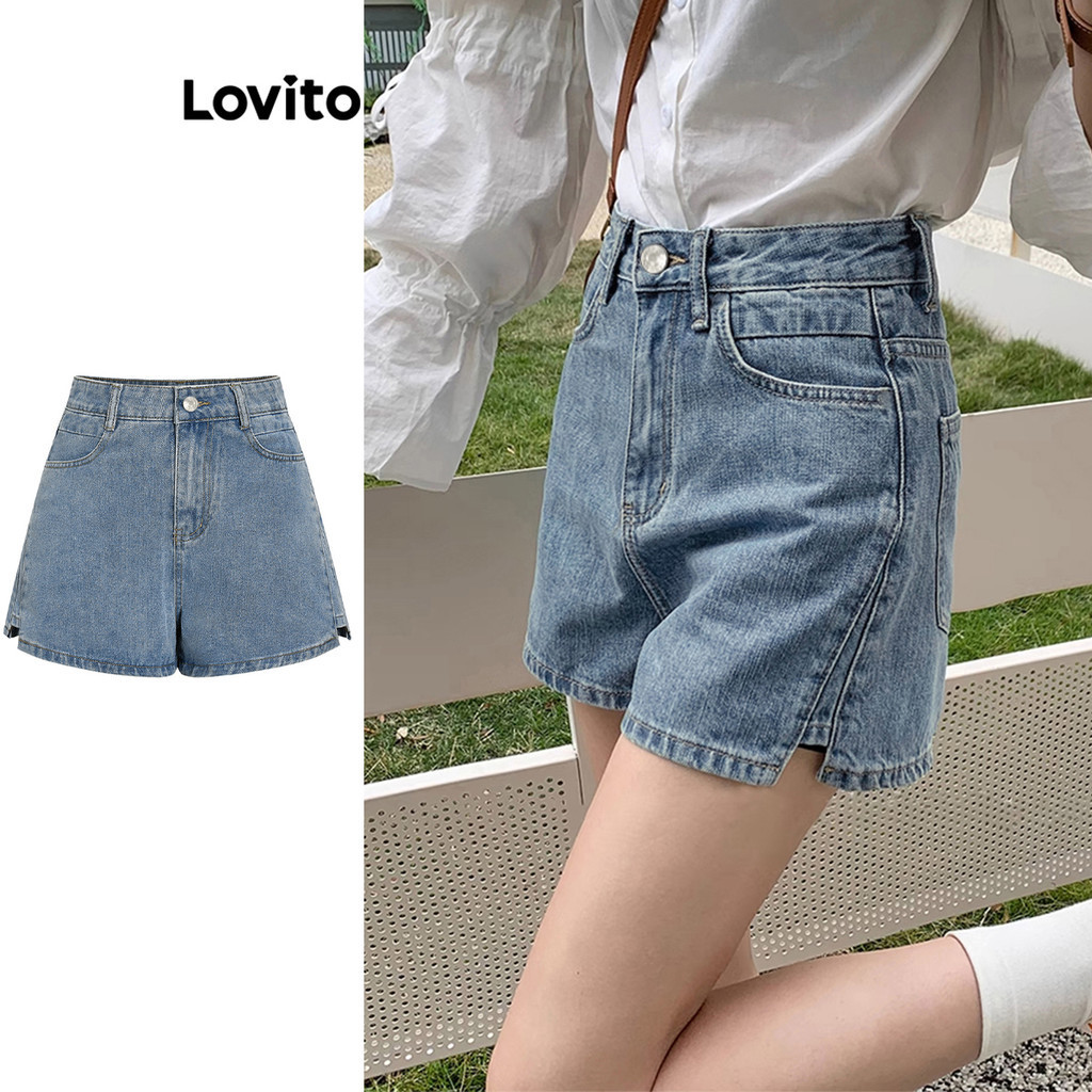 Lovito 女休閒素色分袋牛仔短褲 L68ED114 (多色的）