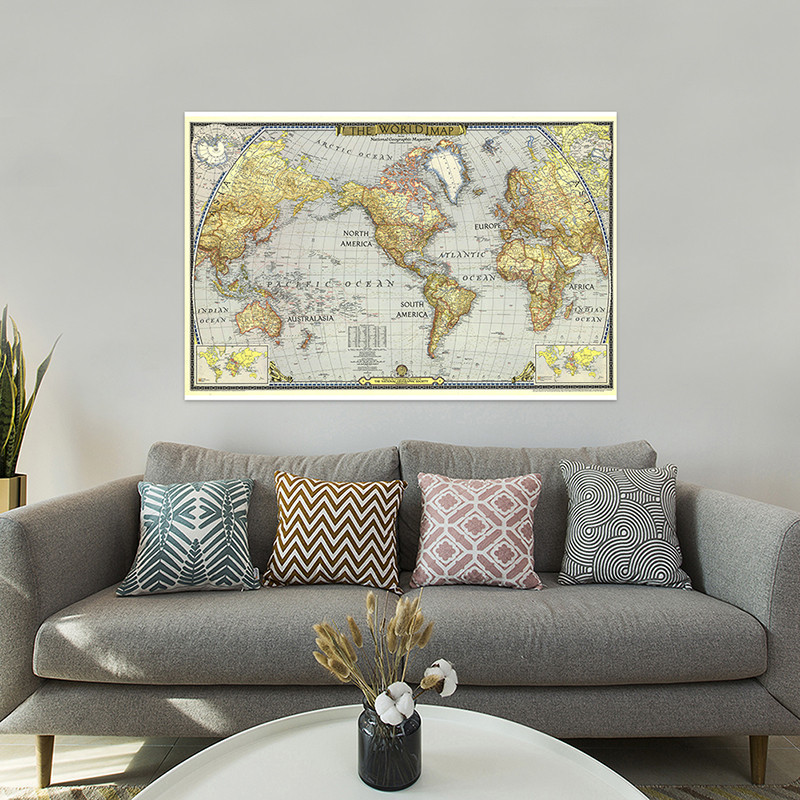 Possbay 100*70cm/39*27inch 世界地圖大型教育地圖,客廳/辦公室大牆壁裝飾,喬遷禮物
