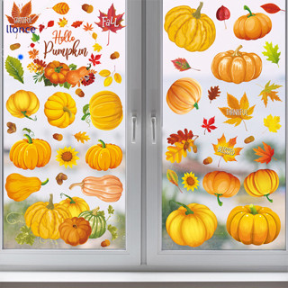 Dgx 9 張秋季窗貼窗貼窗貼楓葉松果油畫秋季玻璃家居