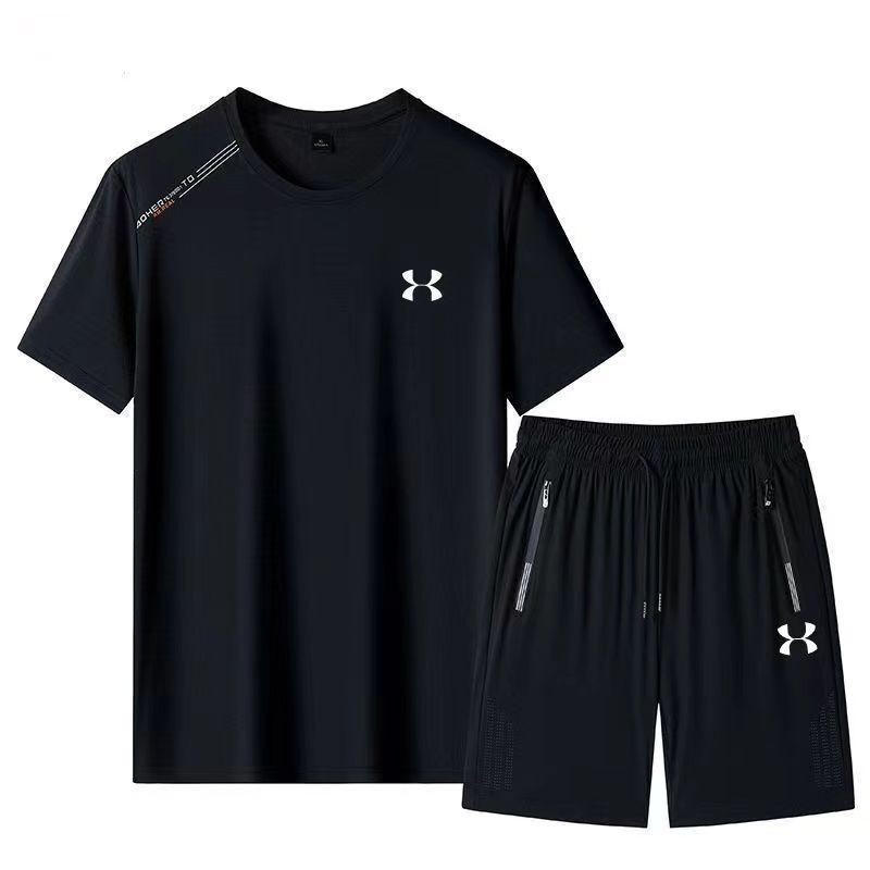 【戶外】UA安瑪德運動套裝男冰絲速幹T恤健身跑步透氣兩件套大碼短褲 XMRS