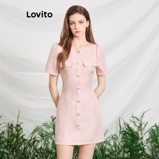 Lovito 女式優雅格紋百褶連身裙 L86ED050
