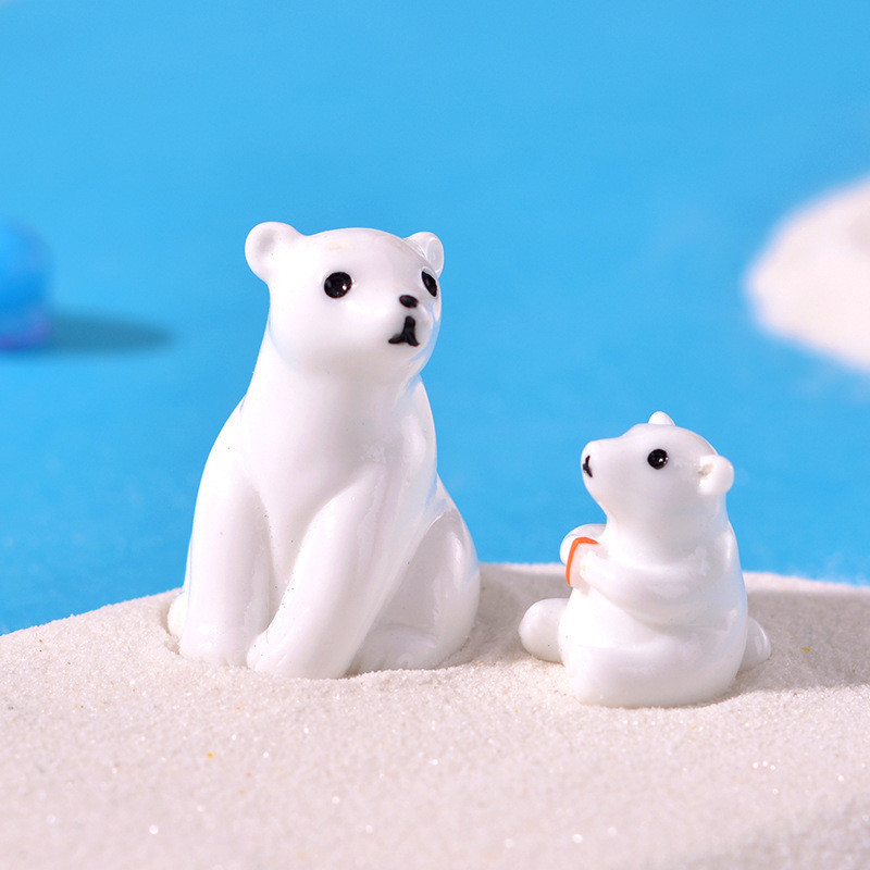 新款亮光北極熊母子微景觀雪景造景小擺件可愛小熊水晶球魚缸配件