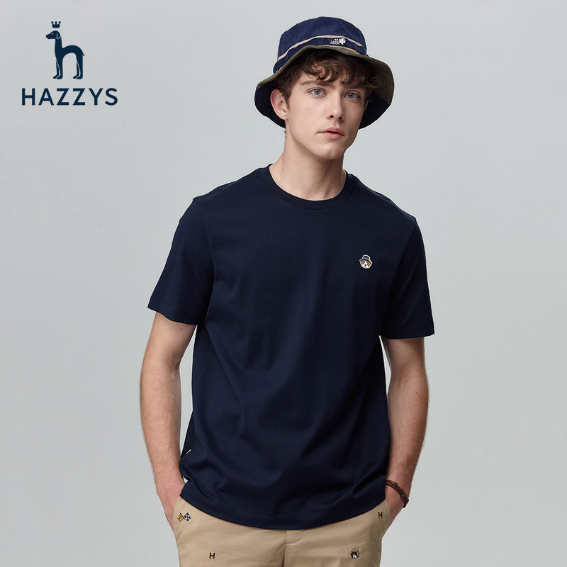 Hazzys 男士寬鬆時尚圓領短袖簡約T恤上衣
