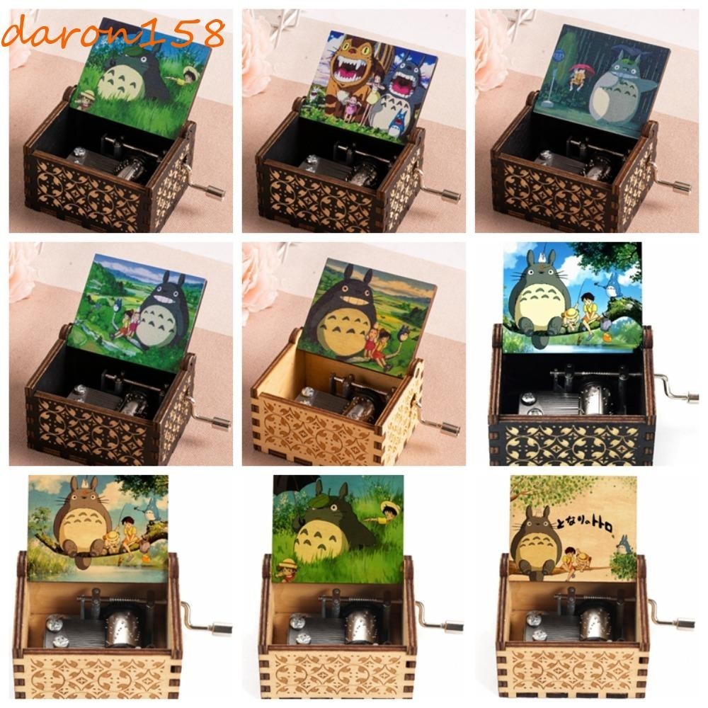 DARONTotoro木製手搖音樂盒,卡通音樂Totoro音樂盒,可愛色彩繽紛雕刻圖案復古龍托羅音樂盒