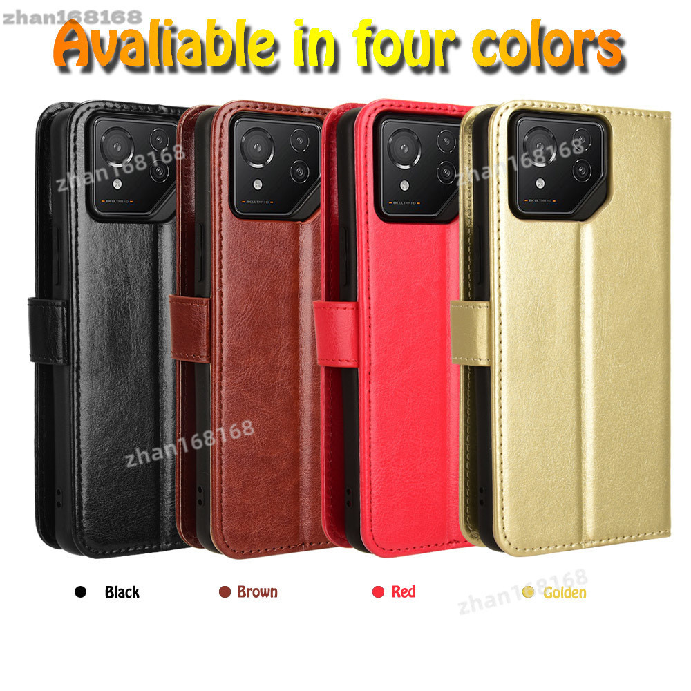 適用於華碩Rog Phone8 ROG8Pro瘋馬紋皮套 插卡手機殼 ROG8 簡約素色翻蓋皮套