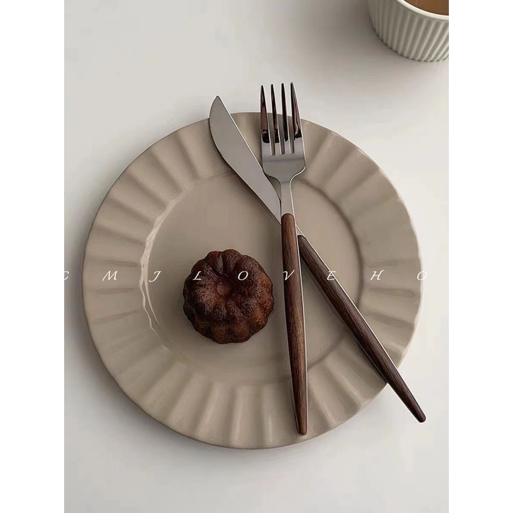 「Umail  現貨」ins簡約復古鑽石紋日韓系陶瓷餐具早餐盤西餐盤子甜品盤子花邊盤
