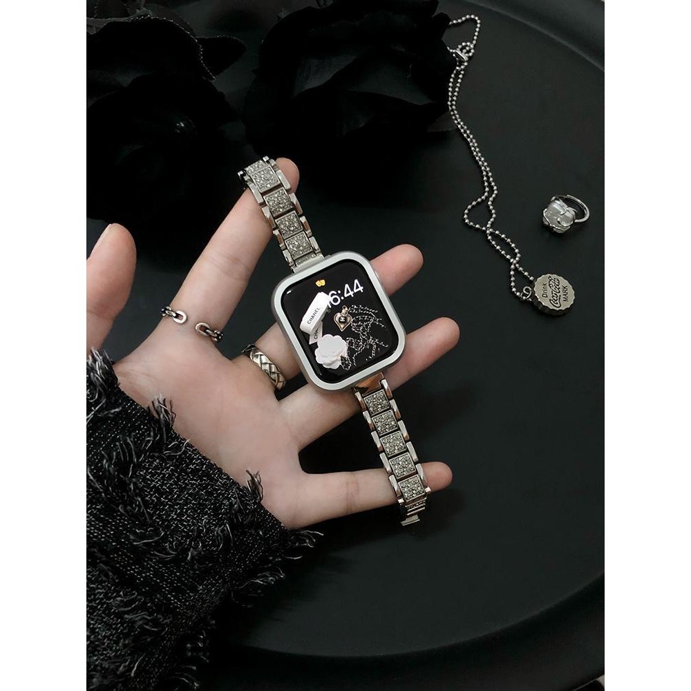 【特價】適用apple watch8蘋果手錶錶帶細款小眾金屬鑲鑽錶帶765432se女款錶帶
