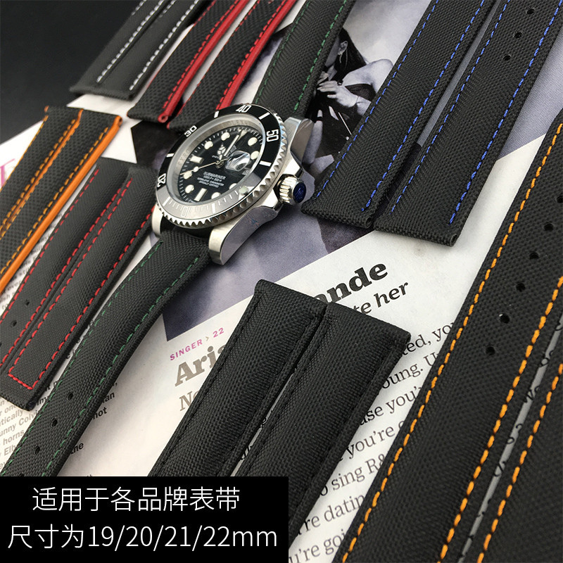 新款原款帆布手錶帶適用勞力士 尼龍黑水鬼綠水鬼迪通拿遊艇系列20mm
