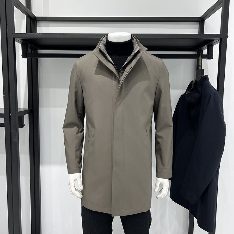 FILO 高品質立領加厚中長款風衣外套 男2024冬季簡約輕商務素色棉服 保暖外套