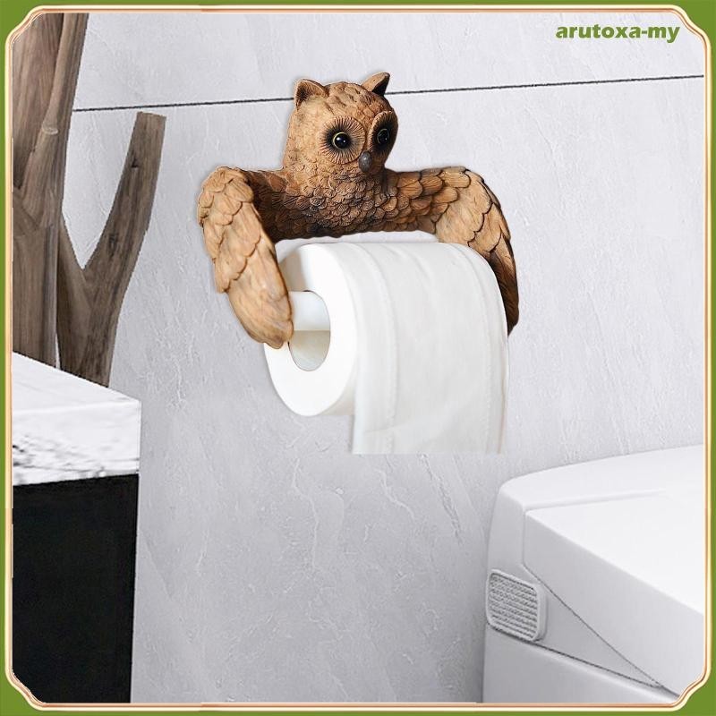 [ArutoxaMY] 新奇貓頭鷹衛生紙架衛生紙架易於安裝可愛牆雕毛巾架家用